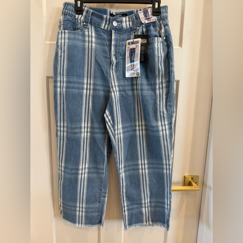 Rewash Navy and White Plaid Cropped Pants